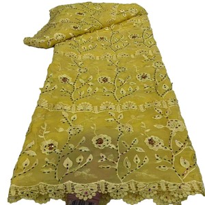 Ultimo tessuto tessuto ricamato in <span class=keywords><strong>cotone</strong></span> 3d fiori <span class=keywords><strong>Organza</strong></span> con pietre per diserbo vestito o abbigliamento delle donne per il partito - Product Image 5