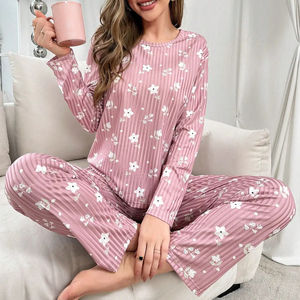 Set Pigiama Autunnale da Donna con Stampa Floreale, Maniche Lunghe e Pantaloni, 2 Pezzi, Abbigliamento per il Tempo Libero - Product Image 1