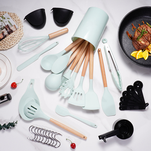 38 إكسسوارات مطبخ للبيع بالجملة أدوات طبخ أدوات مطبخ بمقبض خشبي سيليكون غير لاصق - Product Image 6