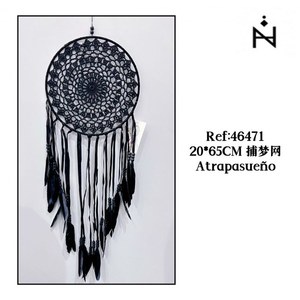 Attrape-rêves 20x65Cm en plumes noires à suspendre au mur, décoration Atrapasueno - Product Image 3