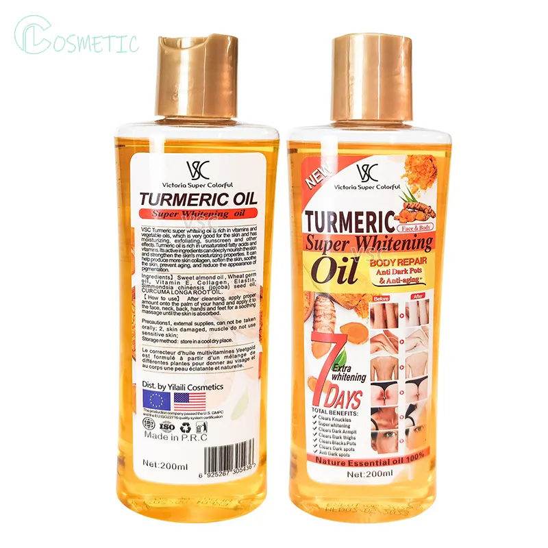 Venda quente óleo de extrato de cúrcuma e gengibre clareador anti-idade hidratante hidratante para rosto e corpo óleo essencial