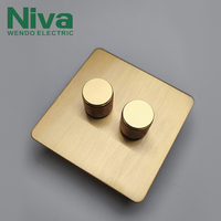 Niva rétro métal Double gradateur carré panneau en acier inoxydable interrupteurs muraux pour la maison hôtel pour UK Standard
