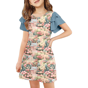 Milk Silk Girls Ruffle Short Sleeve <b>Dress</b>,Custom Print Kids Casual A Line <b>Dress</b> - Product Image 2