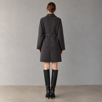 Manteau en laine tissée pour femme, élégant, mi-long, couleur unie, avec ceinture, vêtements de créateur, vêtements d'extérieur pour l'hiver