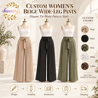 Pantalon pour femme - Ceinture à nœud papillon - Coupe ample avec cordon de serrage - Style estival - Pantalon large