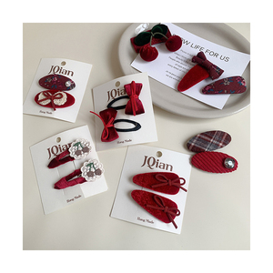 Pinza de pelo con lazo de Año Nuevo rojo brillante para niños hecha a mano 1 tela cereza en forma de corazón horquillas dulce niña lindo flequillo lateral <span class=keywords><strong>BB</strong></span> Clip - Product Image 4