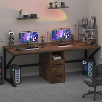 LEIENTE Bureau d'ordinateur moderne pour 2 personnes avec tiroir à dossiers, grand bureau double avec armoire de rangement pour bureau à domicile