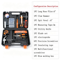 Ensemble d'outils à main pour l'entretien quotidien, 16 pièces, outils multifonctions, trousse à outils portable avec marteau, pinces, ruban à mesurer pour un usage domestique