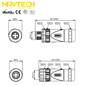 ขั้วต่อสายเคเบิลออปติคอล M12 แบบประกอบสนามชนิดมีชีลด์ ชายและหญิง สำหรับอุปกรณ์อุตสาหกรรม ยี่ห้อ Marvtech EtherCAT D code - Product Image 5