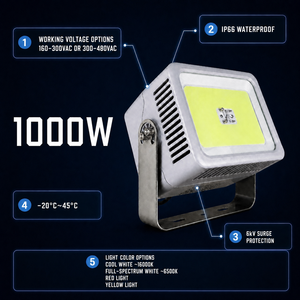 Lampe LED sous-marine pour la pêche au calmar, bateau d'aggregation, pêche nocturne en mer, 1000W, 130000LM, IP66, 16000K, blanc cyan, lampe à intensité variable - Product Image 3