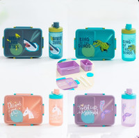 Boîte Bento Scellée 1,5 L à Motifs de Dessins Animés avec Compartiments, Ensemble Bouteille d'Eau Portable, Récipient en PP de Qualité Alimentaire, Sans BPA, Anti-Fuite et Compatible Micro-ondes