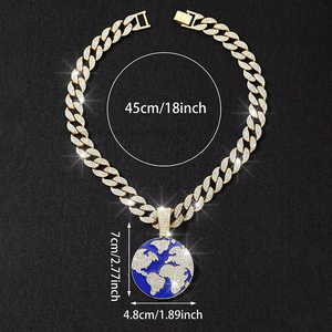 Hip Hop Planet Earth Pendant <b>Cuban</b> Necklace Men's Personality Eco-friendly Jewelry - Product Image 1