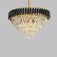 Lustre moderne de luxe noir et or en cristal, luminaire suspendu LED multi-couches pour salon, hall d'hôtel
