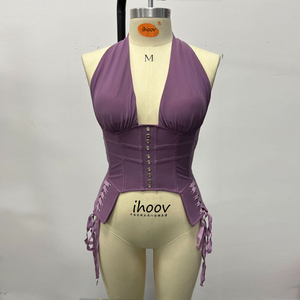 Top corsé corto sin mangas para mujer, fino, de malla, con cordones, estilo halter - Product Image 5