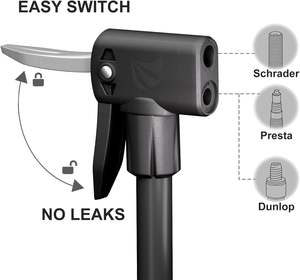 Pompe à vélo portable avec valve Presta Schrader <span class=keywords><strong>gonfleur</strong></span> de pneu monté au sol et jauge pour vélos - Product Image 6