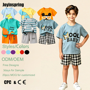 Set Casual da Bambino con Maglietta a Maniche Corte e Pantaloncini, Stampa Grafica di Animali Cartoon, Tessuto Traspirante <span class=keywords><strong>per</strong></span> Scuola e Gioco - Product Image 1