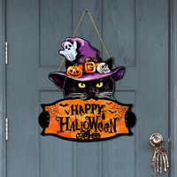 Panneau suspendu en bois pour Halloween, motif chat noir, pour salon, panneau de bienvenue pour porte, décoration murale, pour l'international
