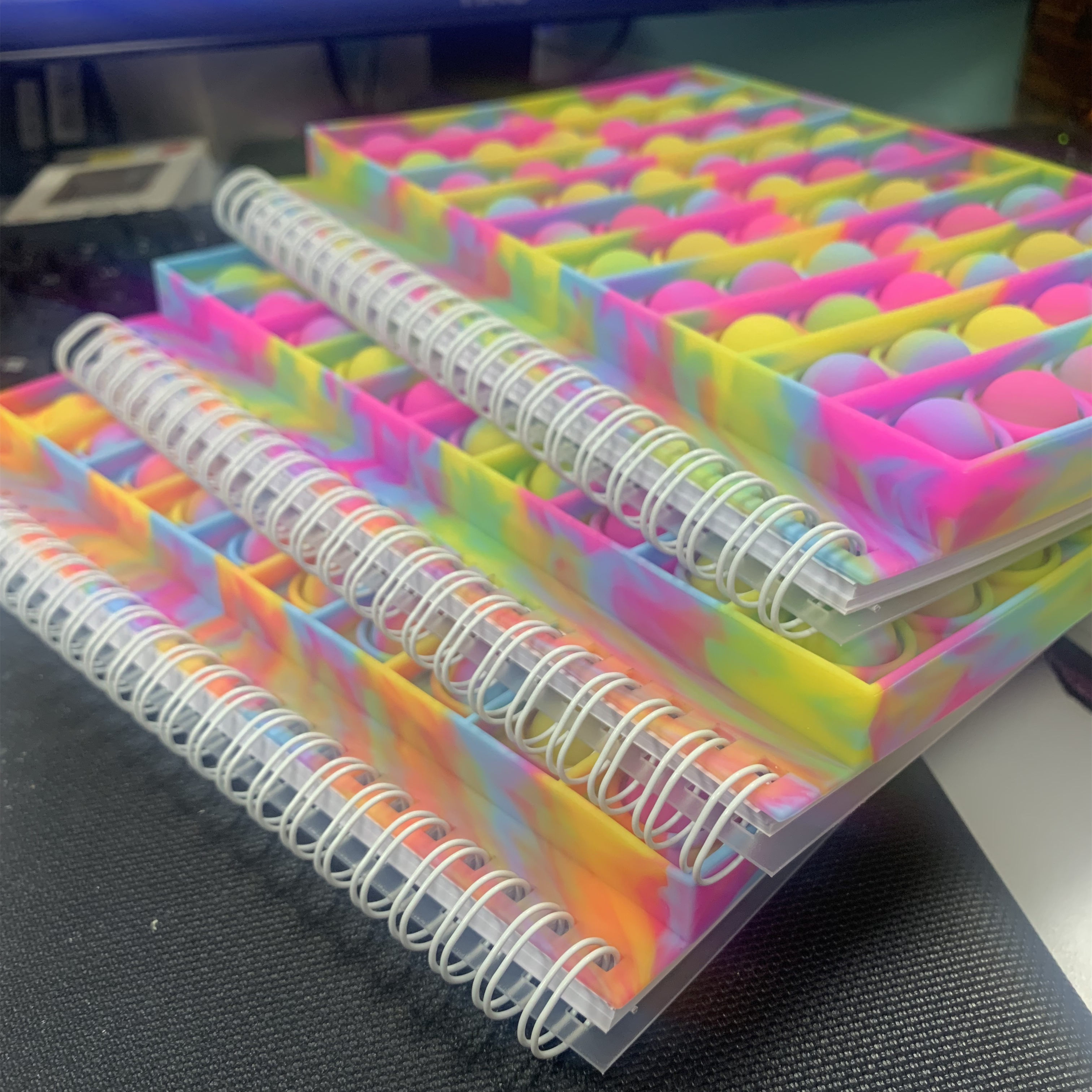 Amazon Hot Selling Colorful Silicone Cover Spiral A5 Spiral Notebook Stress Relieve Pop Fidget Notebook&Exercise Book For Kids
