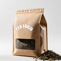 Sachet d'emballage personnalisé à fond plat refermable à huit soudures, en papier kraft et feuille d'aluminium, avec fenêtre, pour thé