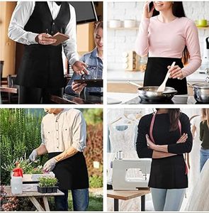 Tablier de cuisine mi-long en coton et polyester avec broderie ou impression de logo personnalisé, 3 poches, pour serveur, <span class=keywords><strong>serveuse</strong></span>, bar, café, nettoyage, chef - Product Image 4