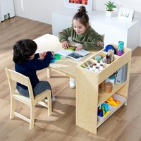 Ensemble table et chaises d'art moderne pour enfants Mobilier scolaire en bois de bouleau avec rangement pour le dessin des tout-petits