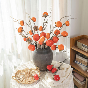 Branches de fleurs de kaki artificielles, fruits, arbres, nouveau style chinois, décorations de salon, décoration d'<span class=keywords><strong>arbre</strong></span> de kaki artificiel - Product Image 5