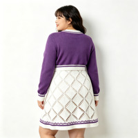 Service OEM ODM, design ajouré en forme de diamant, motif jacquard, cardigan violet, robe pull blanche