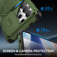 Étui de téléphone hybride antichoc avec support de voiture et cache-caméra coulissant pour Samsung S26 S25 S24 Ultra, accessoires mobiles pour Samsung A17 A27 A37 A57