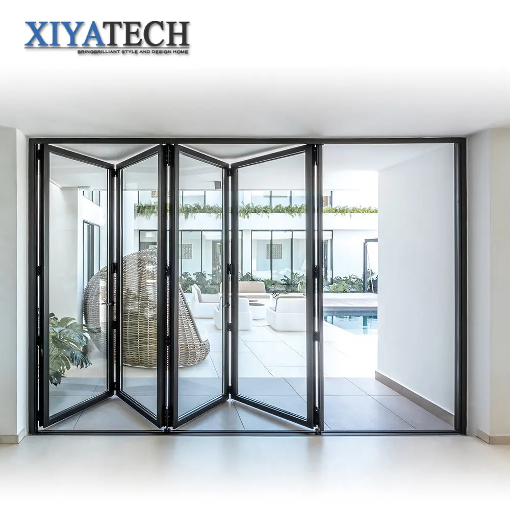 XIYATECH-Sistema de puerta corredera plegable, puertas plegables de vidrio y aluminio, para puerta de bolsillo