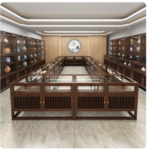 Vetrina Pieghevole in Legno Massello Stile Vintage per Gioielli, Smeraldi, Oggetti in Vetro Antichi, Espositore per Gioielli e Argenteria - Product Image 1