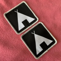 Patch tissé pour tente à coin rond à bordure surmontée, badge de vêtement en textile lavable en matériau épais pour vêtements