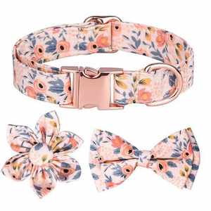 Conjunto de Correa y collar de perro con patrón personalizado de hebilla de Metal ajustable con lazo Floral de tela suave de lujo de alta calidad - Product Image 3