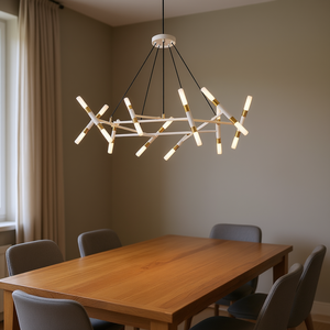 Lámpara Colgante Moderna de Hierro Blanco de 41 Pulgadas con Diseño de Ramas, Tubos Acrílicos Esmerilados y Altura Ajustable para Comedor - Product Image 2