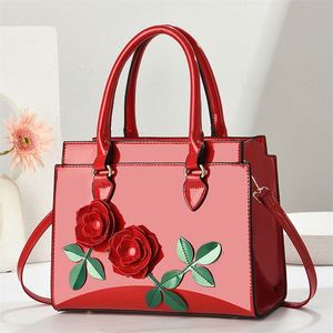 Luxury Rose Flower Leather Tote Handbags High Quality Shoulder Strap Portable Reusable Water Resistant Zipper Closure Polyester - Product Image 2
