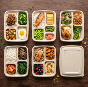 Offre Spéciale : Boîte à <span class=keywords><strong>lunch</strong></span> biodégradable en bagasse de canne à sucre à 4 compartiments avec couvercle, micro-ondable, recyclable, 22,5x17,5cm, jetable pour aliments - Product Image 4