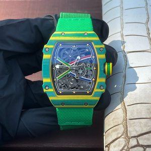 <span class=keywords><strong>Orologio</strong></span> da Polso Sportivo di Lusso per <span class=keywords><strong>Uomo</strong></span>, <span class=keywords><strong>Verde</strong></span>, al Quarzo, in Fibra di Carbonio, Ultra Sottile 7,8mm, Movimento Automatico Scheletrato, Cinturino Elastico RM 67-02 - Product Image 1