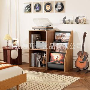 Wooden Vinyl <b>Record</b> Rack 4 Layers Floor <b>Standing</b> Storage Cabinet For Albums And CDs - Product Image 1
