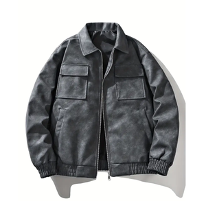 وصل حديثًا جاكيت رجالي من الجلد الصناعي الراقي عصري فضفاض بطية صدر علوية بشعار مخصص جاكيت أمامي برباط صبغ خريفي من الشركة المصنعة - Product Image 3