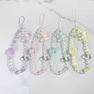 Đầy màu sắc Acrylic hoa pha lê hạt điện thoại chuỗi điện thoại di động Dây buộc dây đeo cho tất cả các trường hợp điện thoại - Product Image 1