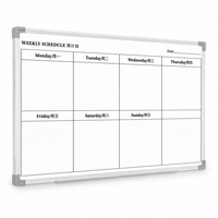 Tableau blanc magnétique de planification hebdomadaire avec cadre en aluminium, grille d'horaire bilingue et plateau pour marqueurs