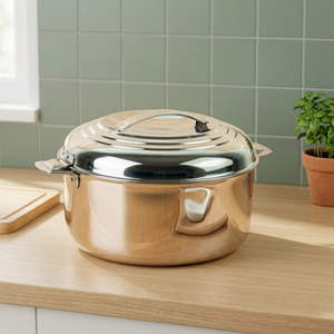 Stainless <b>Steel</b> Casserole <b>Pot</b> With Lid 24cm Round Durable Minimalist Design For Gas And Induction Cookers - Product Image 4