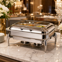 LIYUNDA – Ensemble chauffe-plats de luxe en acier inoxydable pour buffet, avec réchaud à gaz doré 6L/9L – Équipement de maintien au chaud
