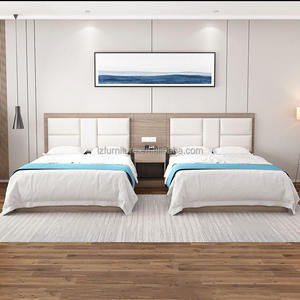 Wholesale Apartment <b>White</b> Modern Hotel <b>Wooden</b> <b>Double</b> <b>Bed</b> with Head Furniture Sets for Adults - Product Image 1