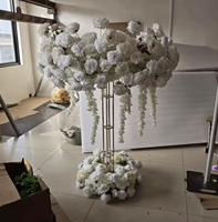 Décoration de table de mariage, boule de fleurs artificielles en soie blanche faite à la main et ornements pour accessoires de photographie de mariage, décoration de la maison