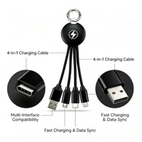 Câble de charge tressé en nylon 4-en-1 avec logo personnalisé, chargeur rapide multifonction USB Type-C/Micro-USB/Lightning – Cadeau