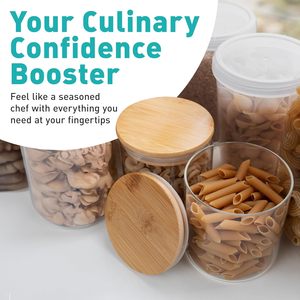 Custom Kitchen Food Storage Organizer Borosilicate Glass Round Spice Storage <b>Container</b> Jar with <b>Bamboo</b> Lid - Product Image 5