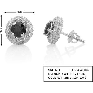 Ornaatis Diamond Halo Stud Earrings 1.71 Cttw Round Black White 10K White Gold pour femme - Product Image 2