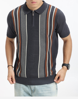 Chemise décontractée pour homme en viscose/polyester tricotée patchwork de haute qualité, col zippé, manches courtes, 180g, respirante et infroissable