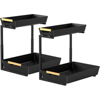 Nouvel Organisateur Coulissant Réglable à 2 Niveaux en Métal pour Armoire de Cuisine, Organisateur Coulissant Sous Évier avec Meuble de Rangement