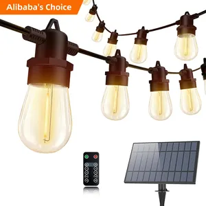 Luzes de corda alimentadas por energia solar para casamento, pátio, jardim, decoração, natal, à prova d'água, 15 lâmpadas de 48 pés para uso ao ar livre